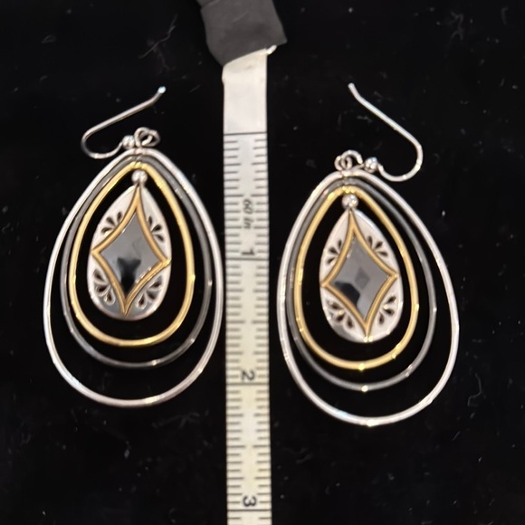 Brighton Silver, Gold And Black Teardrop Earrings - Picture 3 of 3